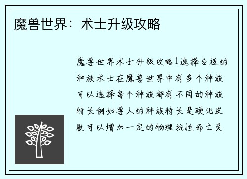 魔兽世界：术士升级攻略